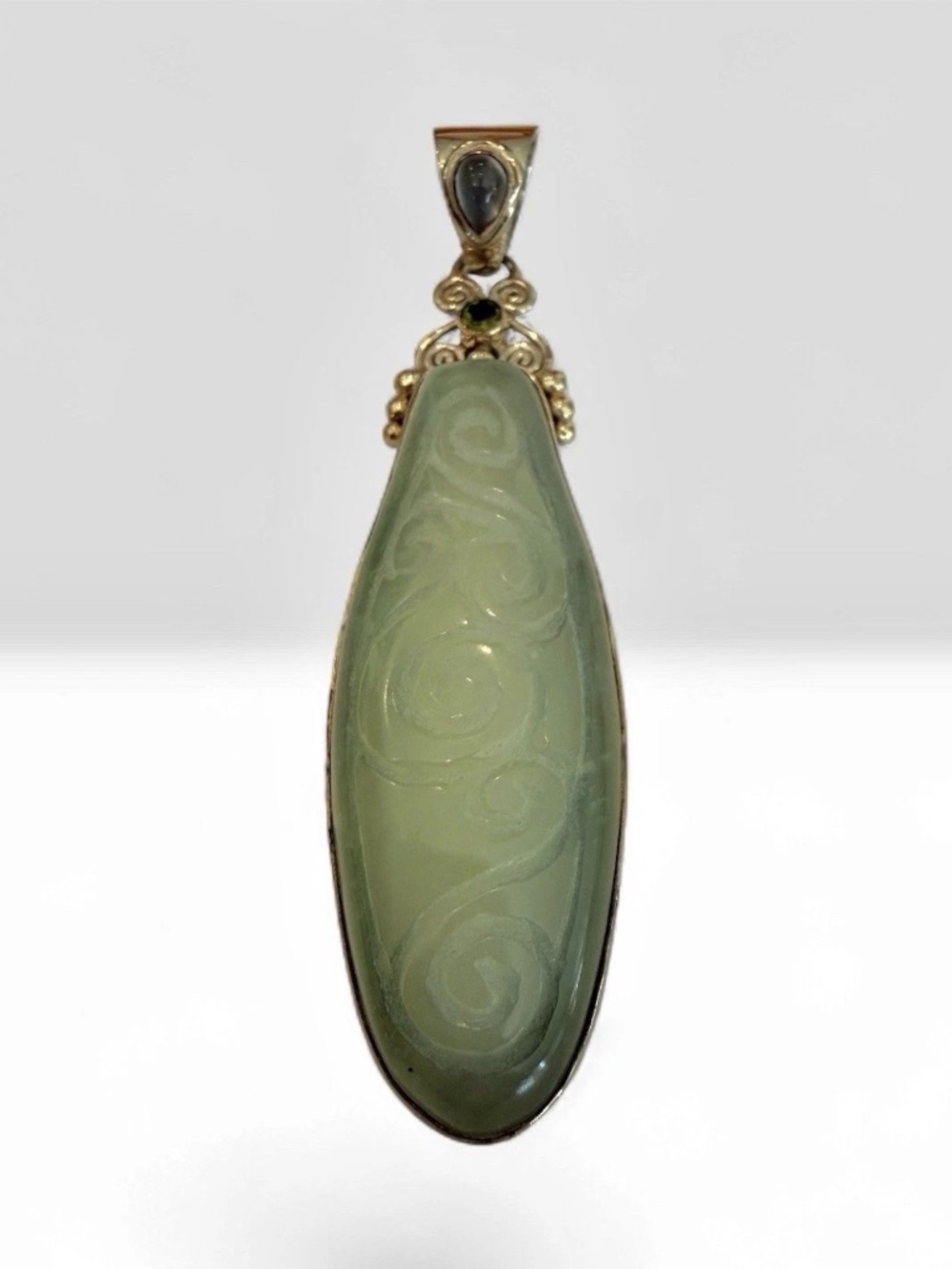 SAJEN 925 Sterling Silver Jade, Peridot and Moonstone Teardrop Pendant